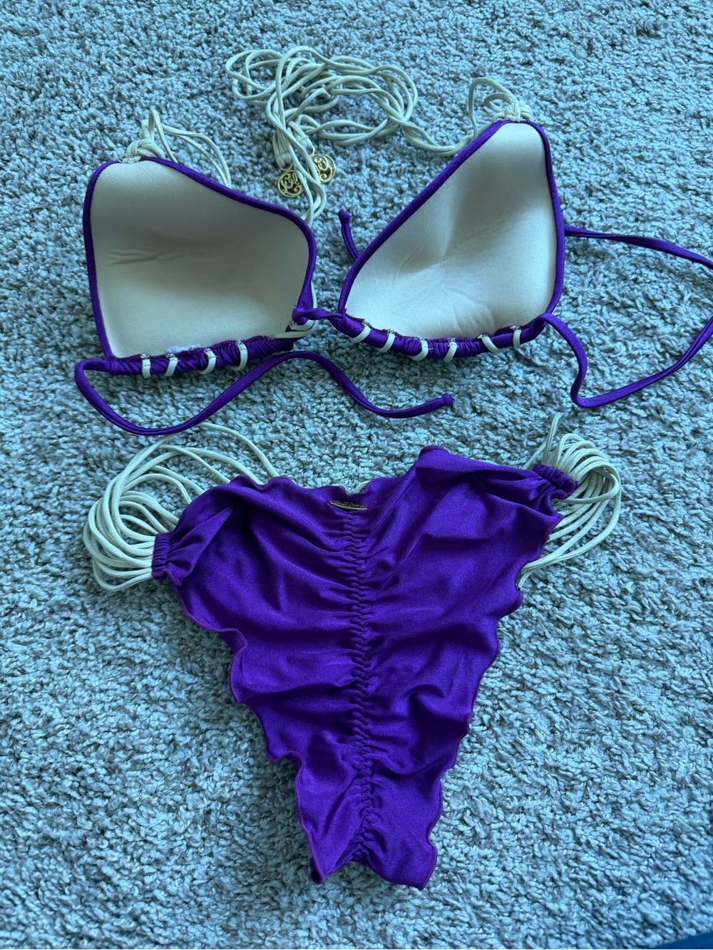 Luli Fama Purple and Cream Strappy Triangle Bikini - Picture 2 of 3